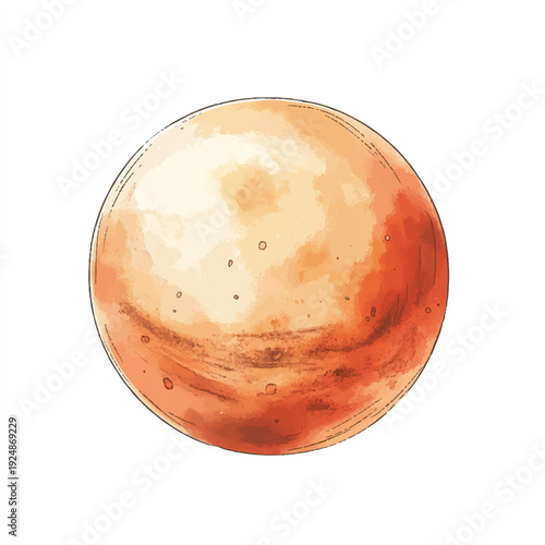 Watercolor Style Illustration of Mars with Detailed Surface Textures and Craters