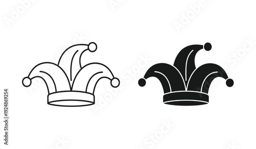 Two jester hats in black and white on a pure