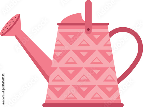 Pink Geometric Pattern Watering Can Isolated Object Flat Design Vector