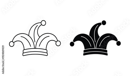 Two jester hats in black and white on a pure
