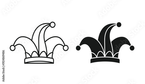Two jester hats in black and white on a pure