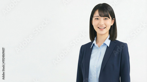 Wallpaper Mural 白い背景で笑顔を見せる若い日本人ビジネスウーマン Torontodigital.ca