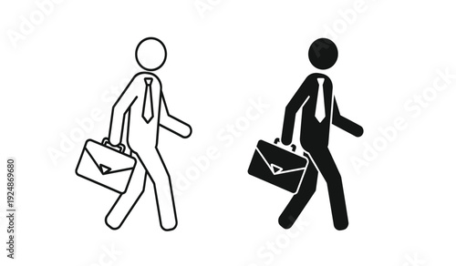 Two stick figures of businessmen walking with briefcases in hand