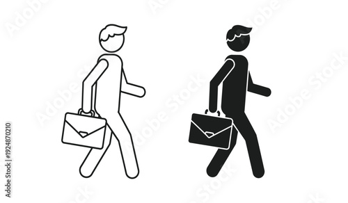 Two businessmen walking with briefcases in hand in black and white