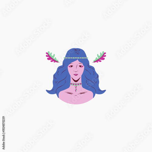 Vibrant bohemian woman with blue hair and floral accessories