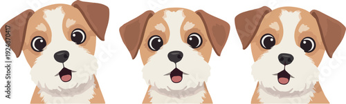 Pixel Art Three Cute Puppy Faces White Background Isolated Object