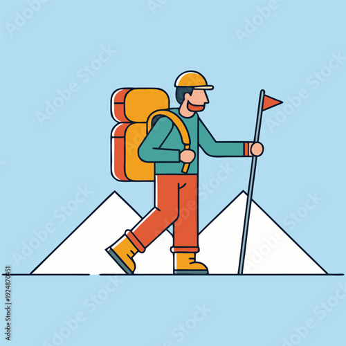 Mountain Climber Hiking Illustration – Adventure Trekking Explorer Vector Art.