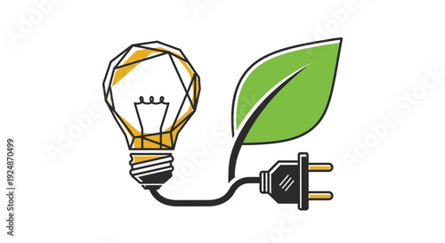 Green Energy Innovation with Light Bulb and Leaf Eco Concept Illustration