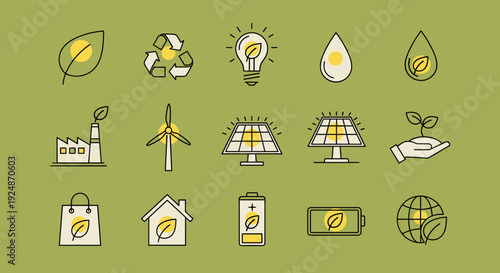 Eco Friendly Icons Set for Sustainability.