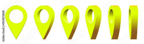 vector yellow 3d maps pin animation clipart set isolated on transparent background. 
