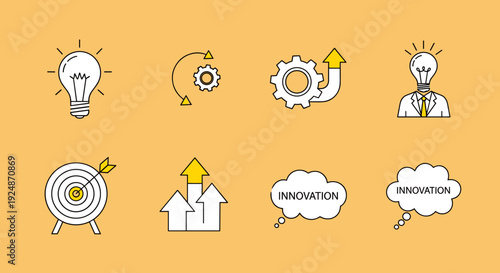 Innovation Icons Lightbulb Target Gear Strategy.