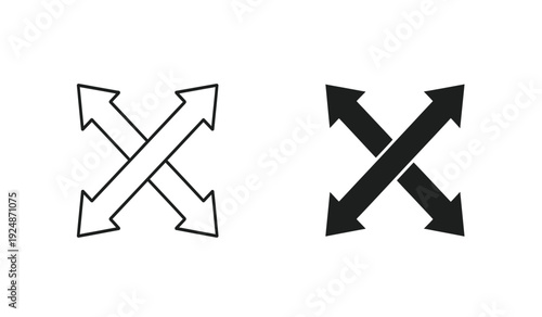 Two crossed arrows in black and white on a pure