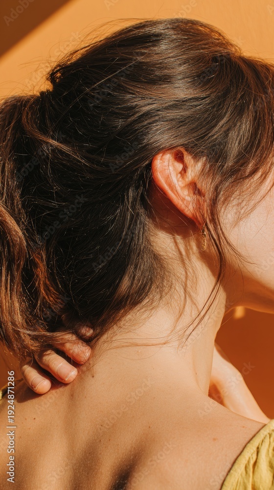 Obraz premium Close up of ear and neck in natural light for skincare and beauty concepts