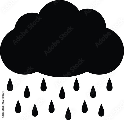 Solid black cloud raining drops vector graphic water