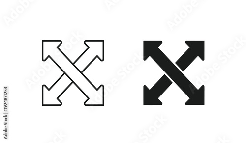 Black and white crossed arrows icon set for crossing out or canceling