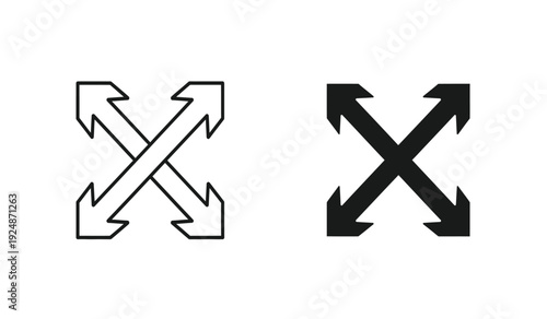 Black and white crossed arrows icon set for design and editing purposes