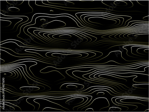 Vector white and gold line luxury organic pattern. black background. Japanese style abstract wave, elegant water, contour, topography, cloud elegant texture. Premium fancy minimal template