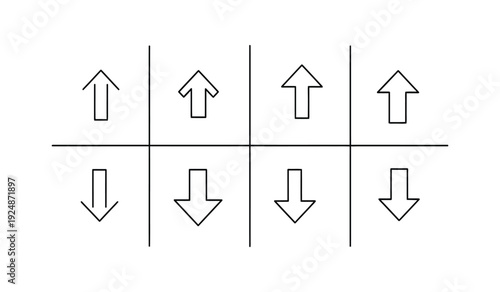 Set of eight arrows pointing up and down on grid lines
