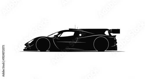 Sleek black silhouette of a modern sports car with a prominent rear wing