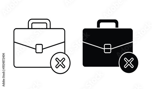 Black and white briefcase icons with rejected signs