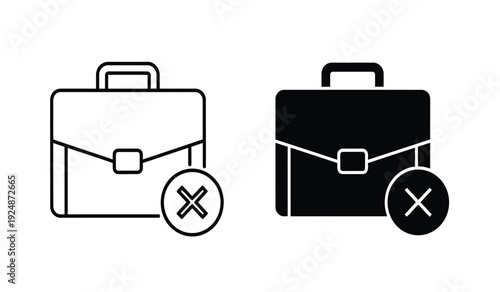 Black and white briefcase icons with reject signs on a pure