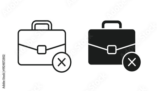 Two briefcases with rejected status icons in black and white