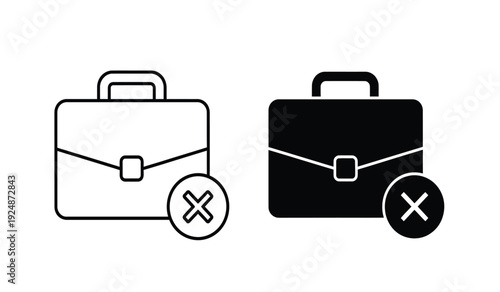 Black and white briefcase icons with reject signs on them