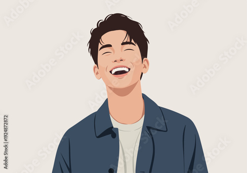 Pixel Art Portrait Of A Laughing Young Man In Casual Outfit