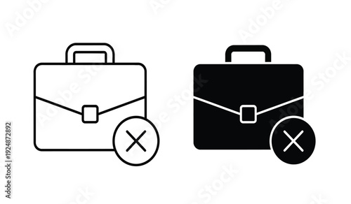 Vector icons of black and white briefcases with rejected signs