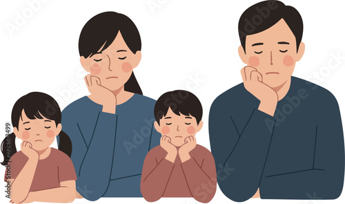 Sad Bored Family Depressed Couple Children Isolated White Background