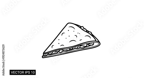 Hand-drawn illustration of a delicious quesadilla slice on a white background