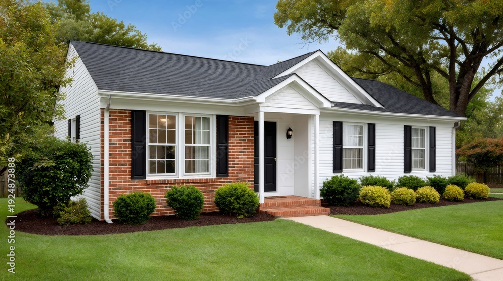 Fototapeta premium Residential house exterior with brick and siding