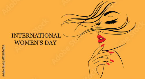 International Women's Day Banner with Woman Face Line Art