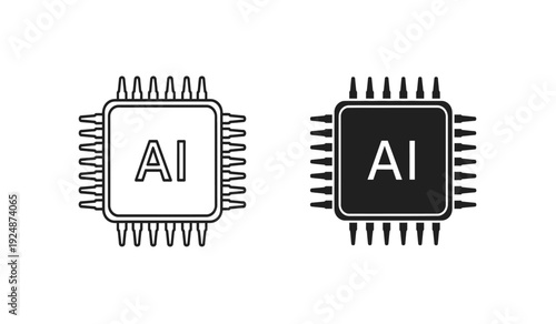 Two ai microchip processor icons with white and black colors
