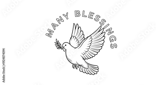 Dove of Peace with Olive Branch and "Many Blessings" Text