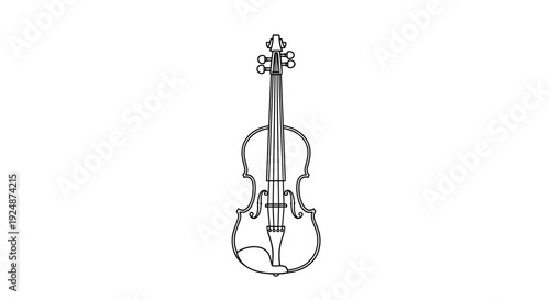 Elegant Violin Outline Illustration on White Background, Classical Music Instrument