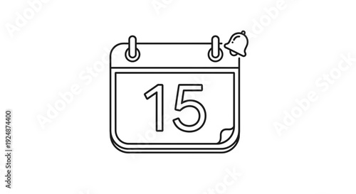 Calendar Reminder Icon with Bell Notification - Date 15
