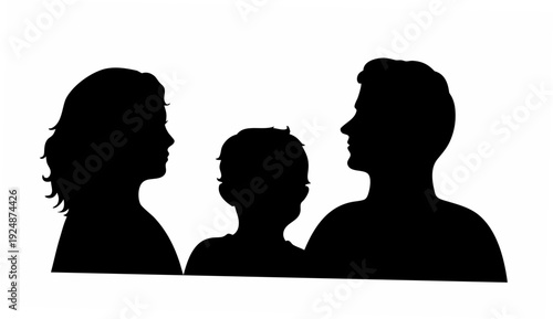 Silhouette of happy family with two adults and child