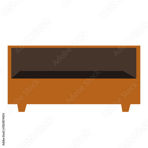 Wooden retail display counter isolated on background representing product showcase table, shop furniture, and market stall equipment.