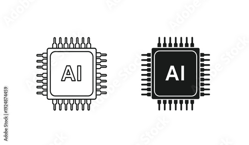 Two microchip processors with ai text on for artificial intelligence concept