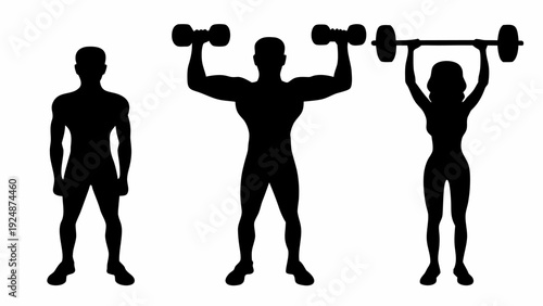 Fit couple and man exercising with dumbbells