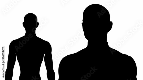 Two men silhouettes standing side by side in black