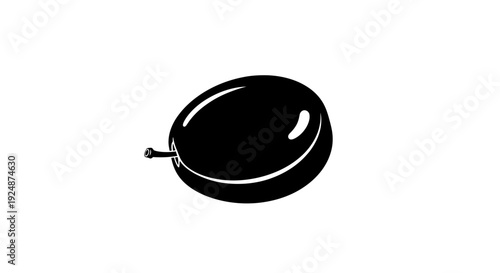 Black Plum Silhouette Icon Isolated on White Background, Fresh Fruit Symbol