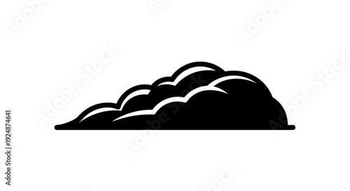 Black Silhouette of a Cumulus Cloud on White Background, Minimalist Graphic Element