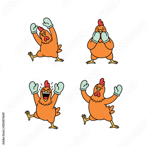 Tableau sur toile Cartoon chickens dancing and celebrating with joy and energy