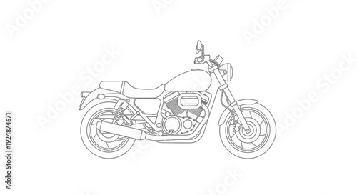 Classic Motorcycle Outline Vector Illustration - Vintage Cruiser Bike Line Art