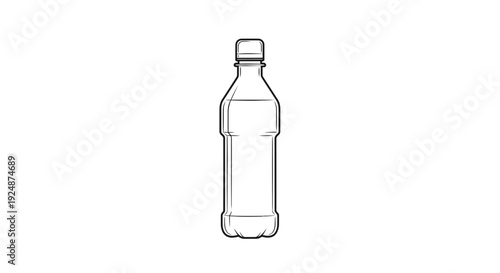 Clean Line Art Drawing of a Plastic Water Bottle with Cap