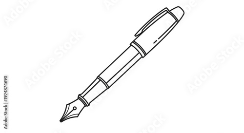 Classic Fountain Pen Drawing, Isolated on White Background, Elegant Writing Instrument