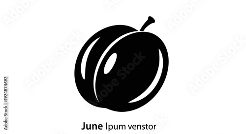 Black Plum Icon Silhouette on White Background, Fresh Fruit Symbol