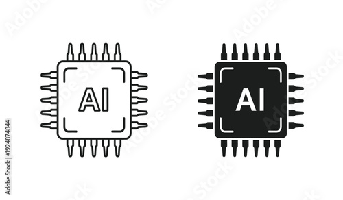 Two microchip processor icons with ai text on for artificial intelligence concept